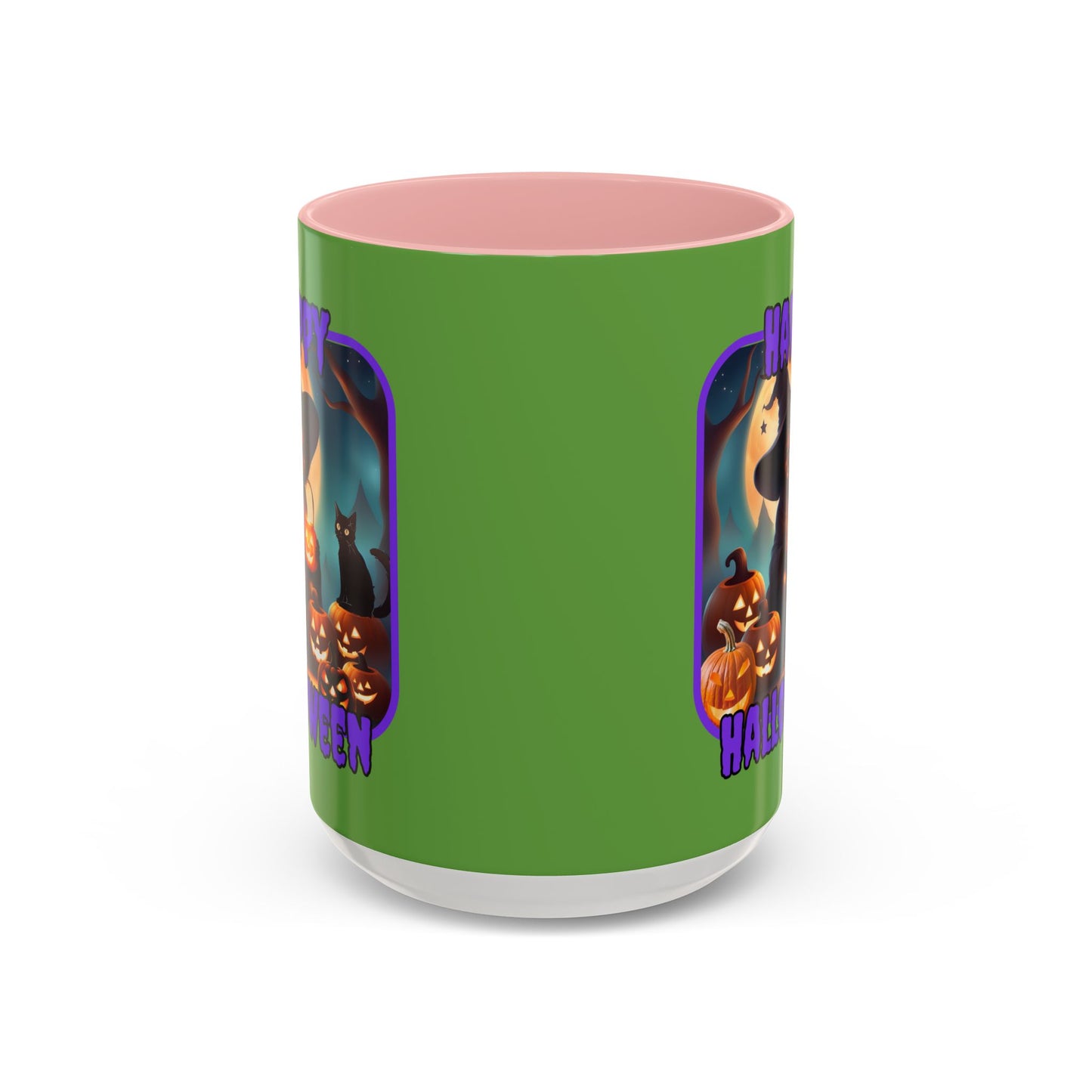 Happy Halloween Cute Witch Purple font Green Accent Mug by CreepyCrafts.boo
