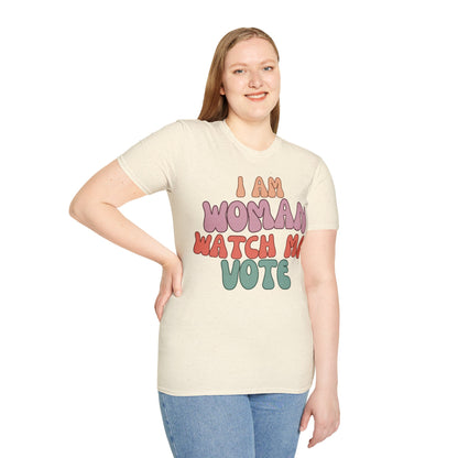 I Am Woman Watch Me Vote Light colors Unisex T-Shirt by cypherpunkgear.com