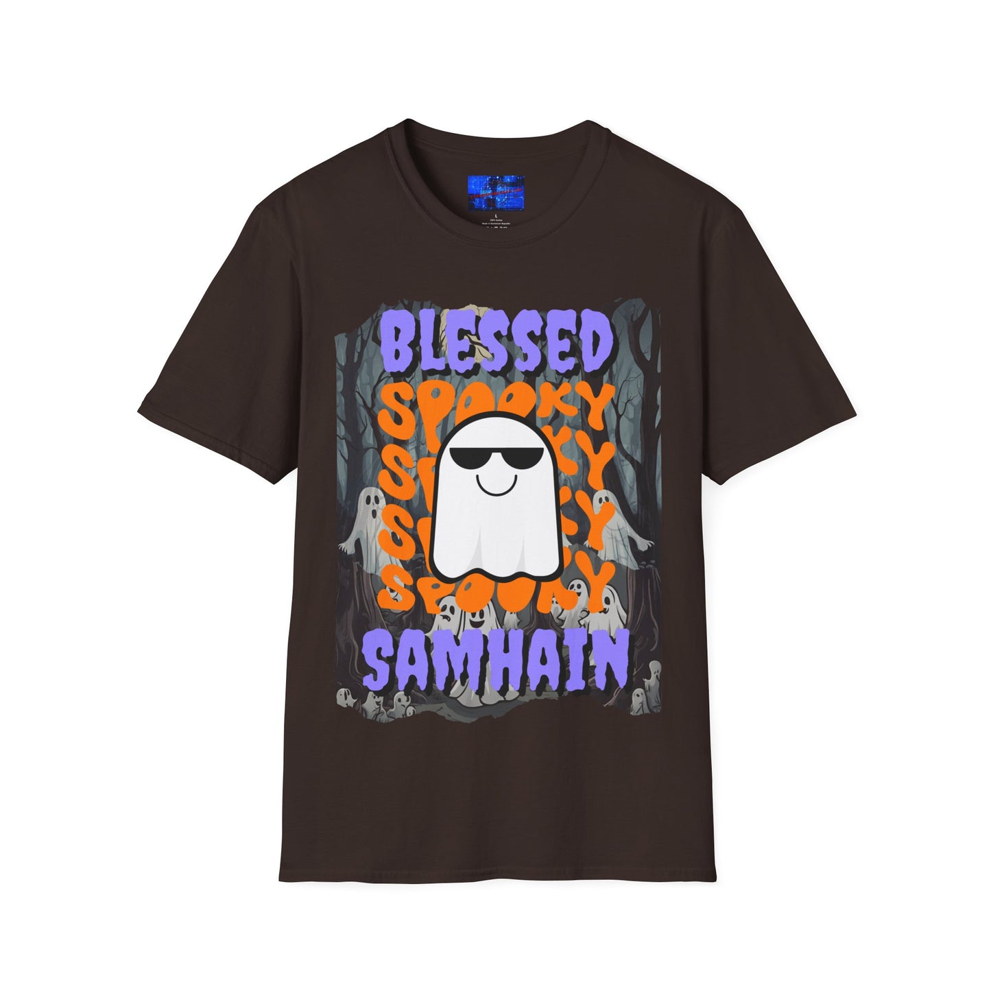 Spooky Blessed Samhain Ghost PRfont Unisex T-Shirt by cypherpunkgear