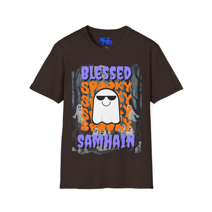 Spooky Blessed Samhain Ghost PRfont Unisex T-Shirt by cypherpunkgear