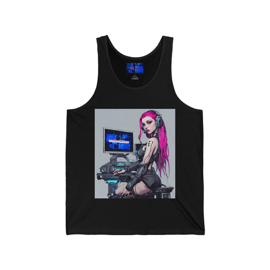 Netrunner Cyberpunk Unisex Jersey Tank Top by cypherpunkgear.com