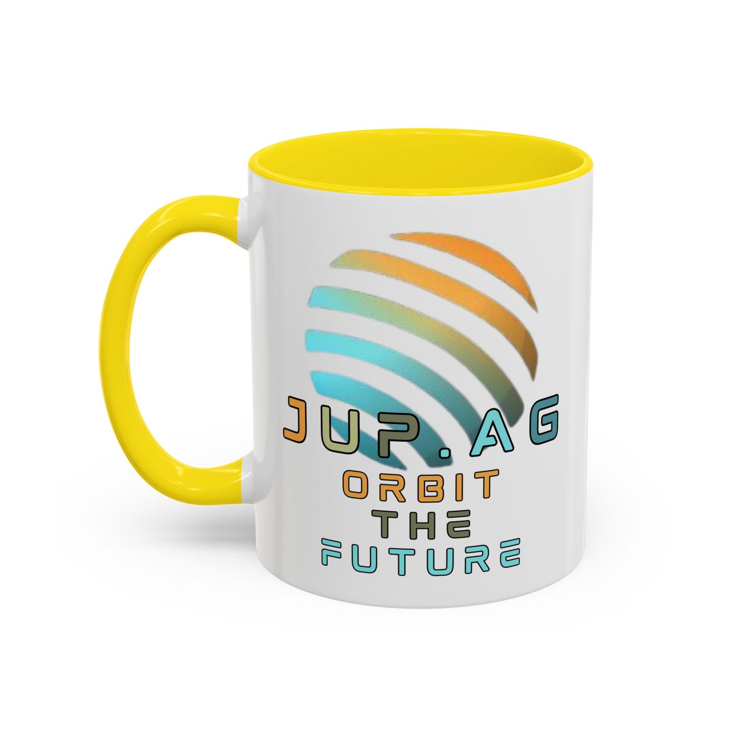 Jupiter (JUP) Orbit the Future White Accent Mug by cypherpunkgear.com