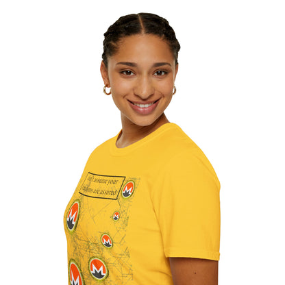 Monero (XMR) don't assume your freedoms are assured Light colors Unisex T-Shirt by cypherpunkgear.com