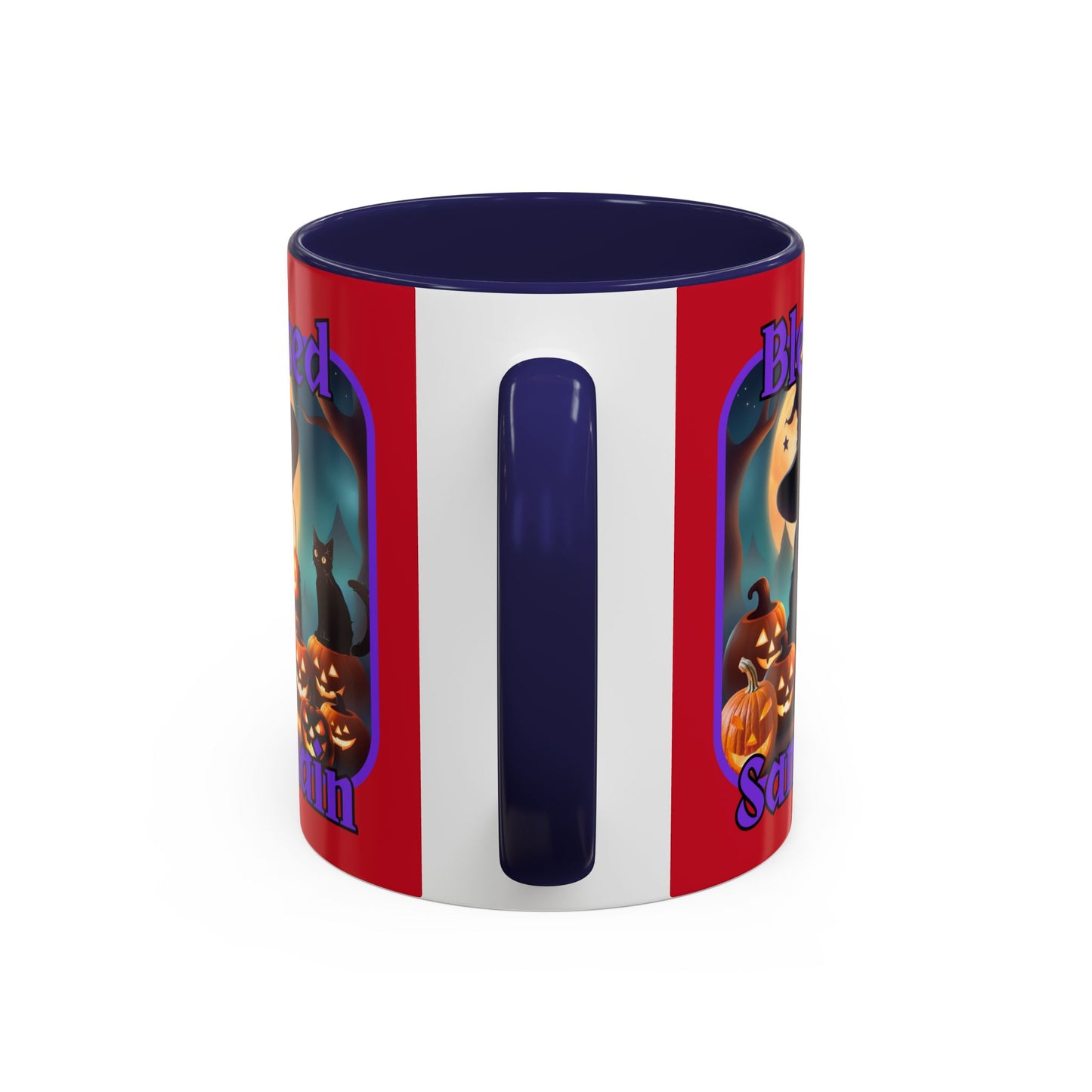 Blessed Samhain Cute Witch Purple font Red Accent Mug by CreepyCrafts.boo