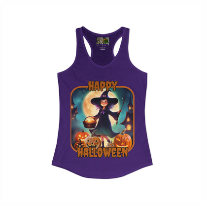 Happy Halloween Little Witch Orange font Women's Racerback Tank Top by CreepyCrafts.boo