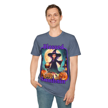 Blessed Samhain Little Witch PRfont DKcolors Unisex T-Shirt by cypherpunkgear