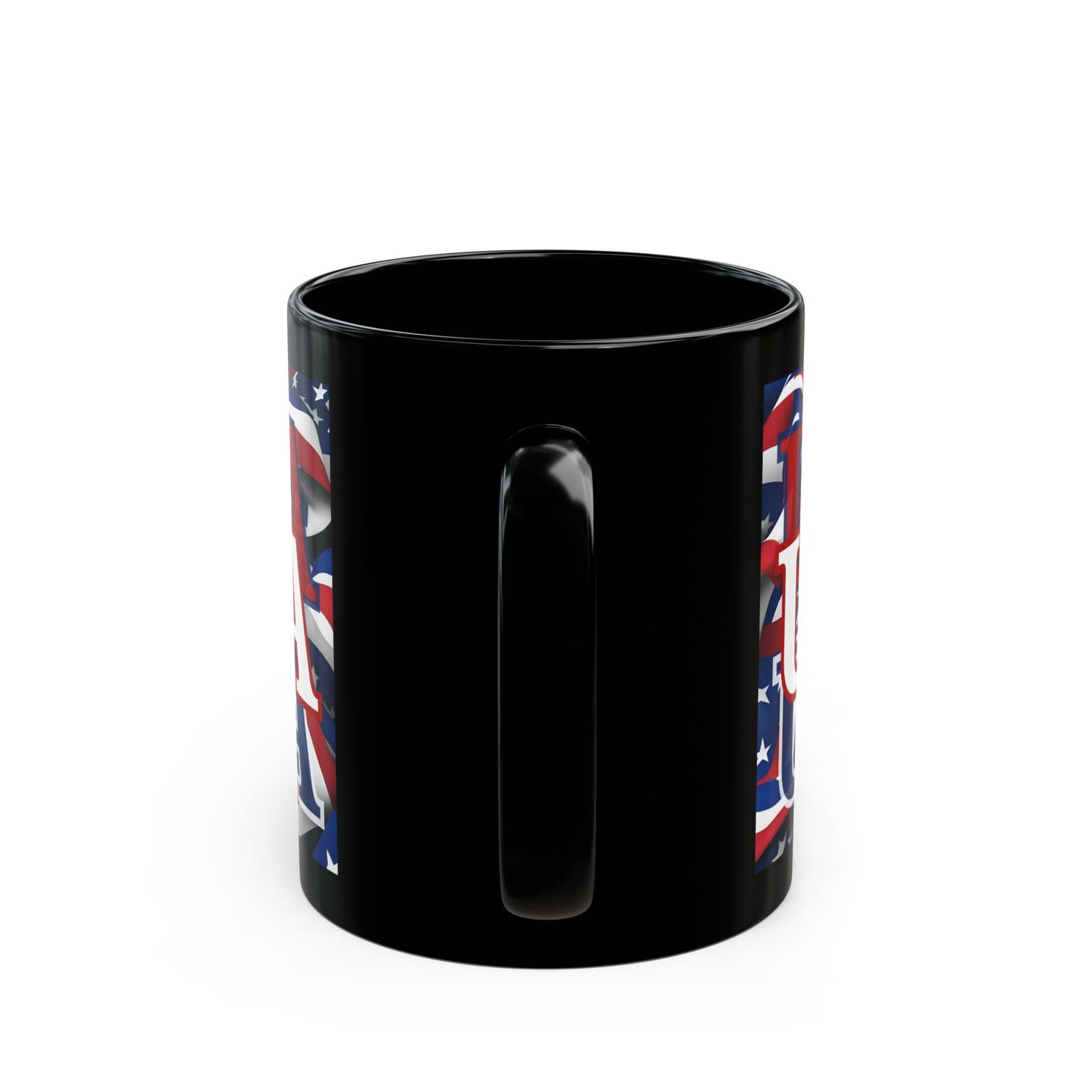 USA White font Center Patriot Black Mug by cypherpunkgear.com