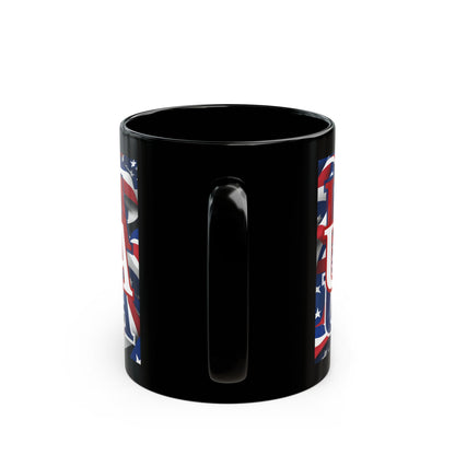 USA White font Center Patriot Black Mug by cypherpunkgear.com