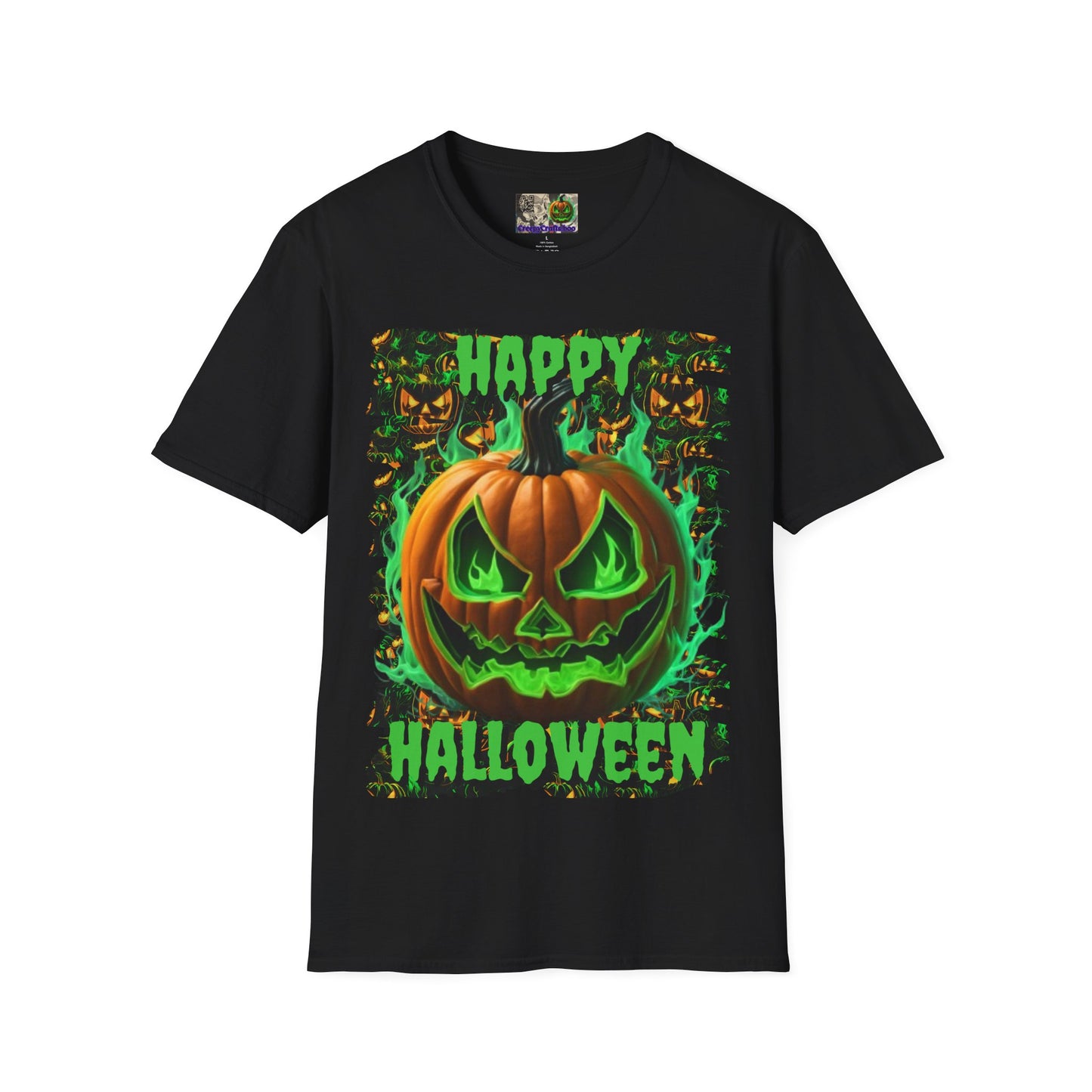 Happy Halloween Green Jack Dark colors Unisex T-Shirt by CreepyCrafts.boo