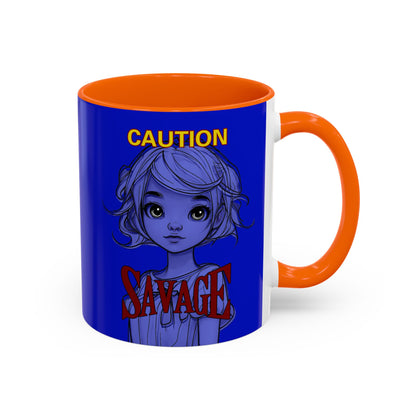 Caution, Savage Dark Blue Accent Mug by cypherpunkgear.com