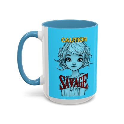 Caution, Savage Light Blue Accent Mug by cypherpunkgear.com