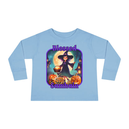 Blessed Samhain Little Witch PRfont Toddler Long Sleeve Tee by cypherpunkgear