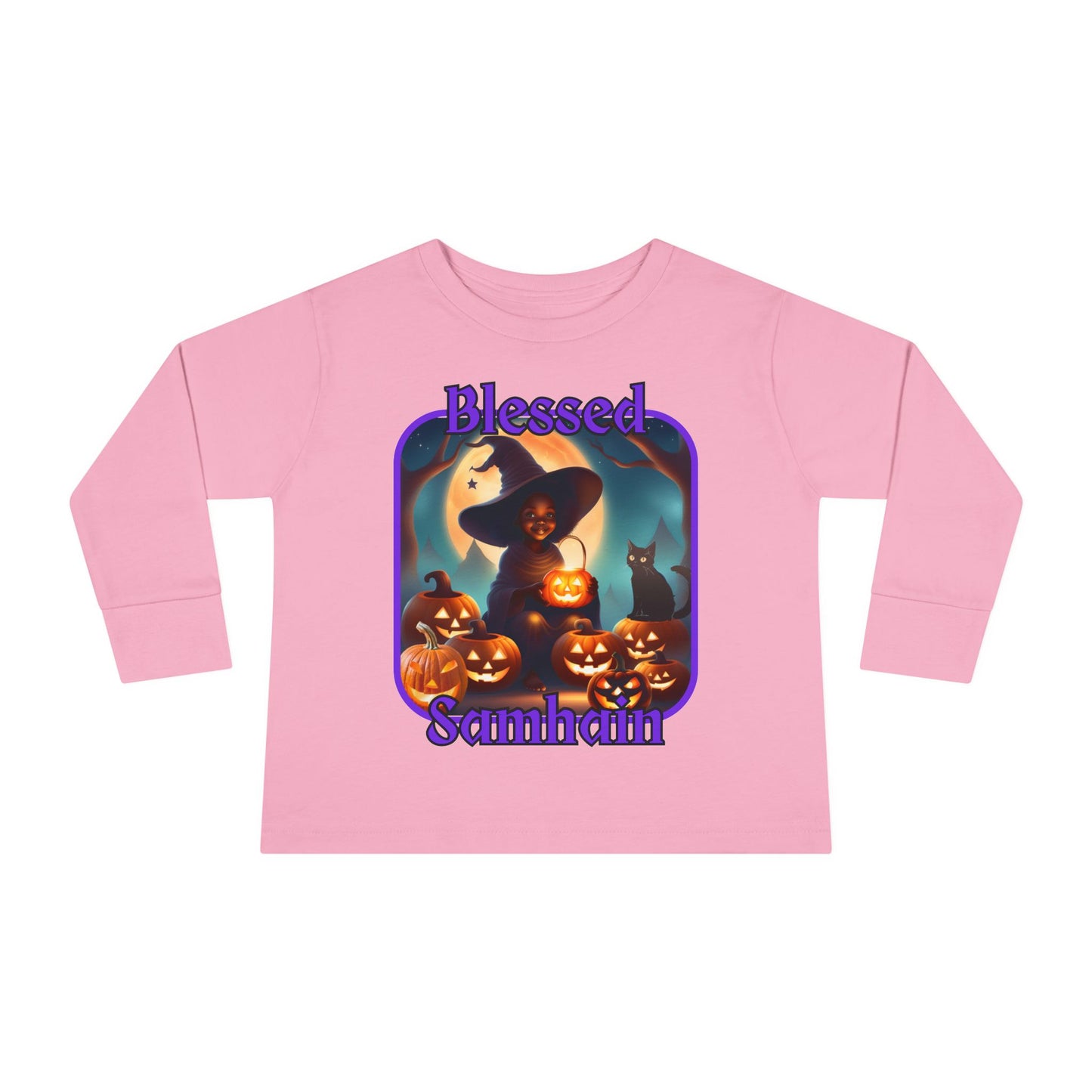 Blessed Samhain Cute Witch Purple font Toddler Long Sleeve Tee by CreepyCrafts.boo