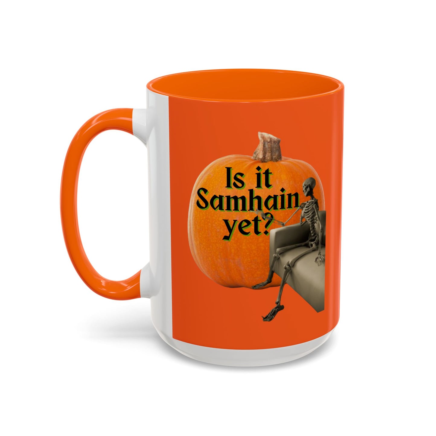 Is It Samhain Yet? Skeleton's Giant Pumpkin Orange Accent Mug by CreepyCrafts.boo