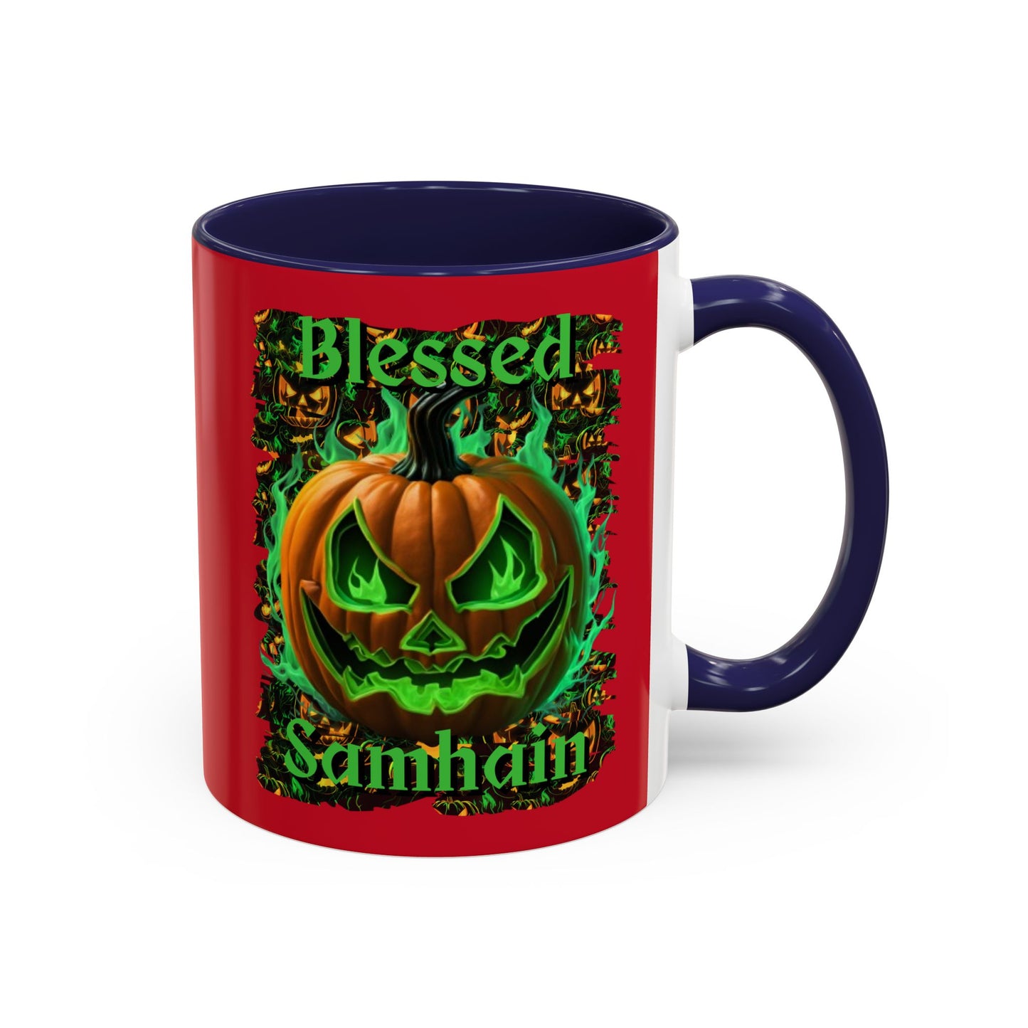 Blessed Samhain Green Jack Red Accent Mug by CreepyCrafts.boo