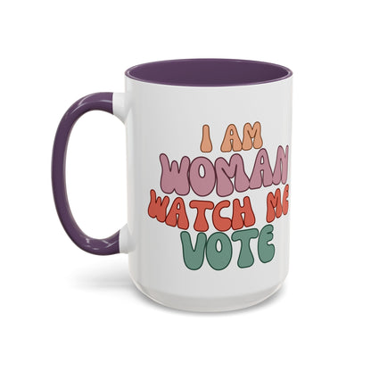 I Am Woman Watch Me Vote White Accent Mug by cypherpunkgear.com