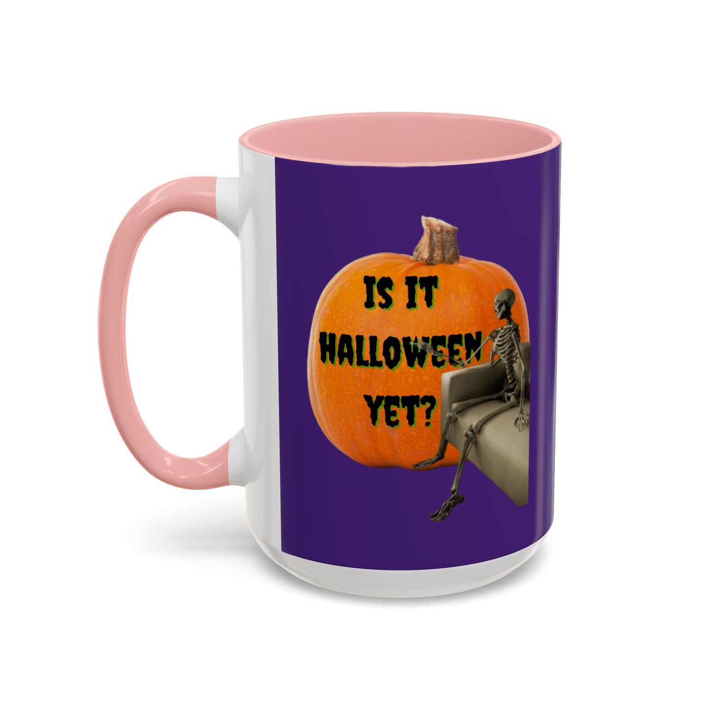 Is it Halloween yet? Skeleton's Giant Pumpkin Purple Accent Mug by CreepyCrafts.boo