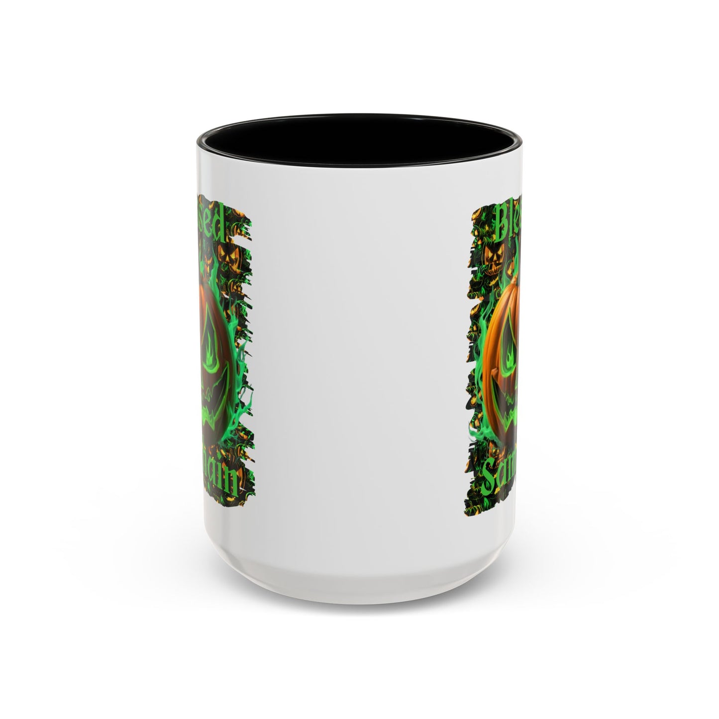 Blessed Samhain Green Jack White Accent Mug by CreepyCrafts.boo