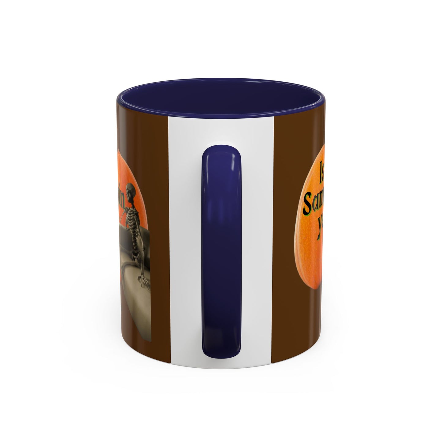 Is It Samhain Yet? Skeleton's Giant Pumpkin Brown Accent Mug by CreepyCrafts.boo