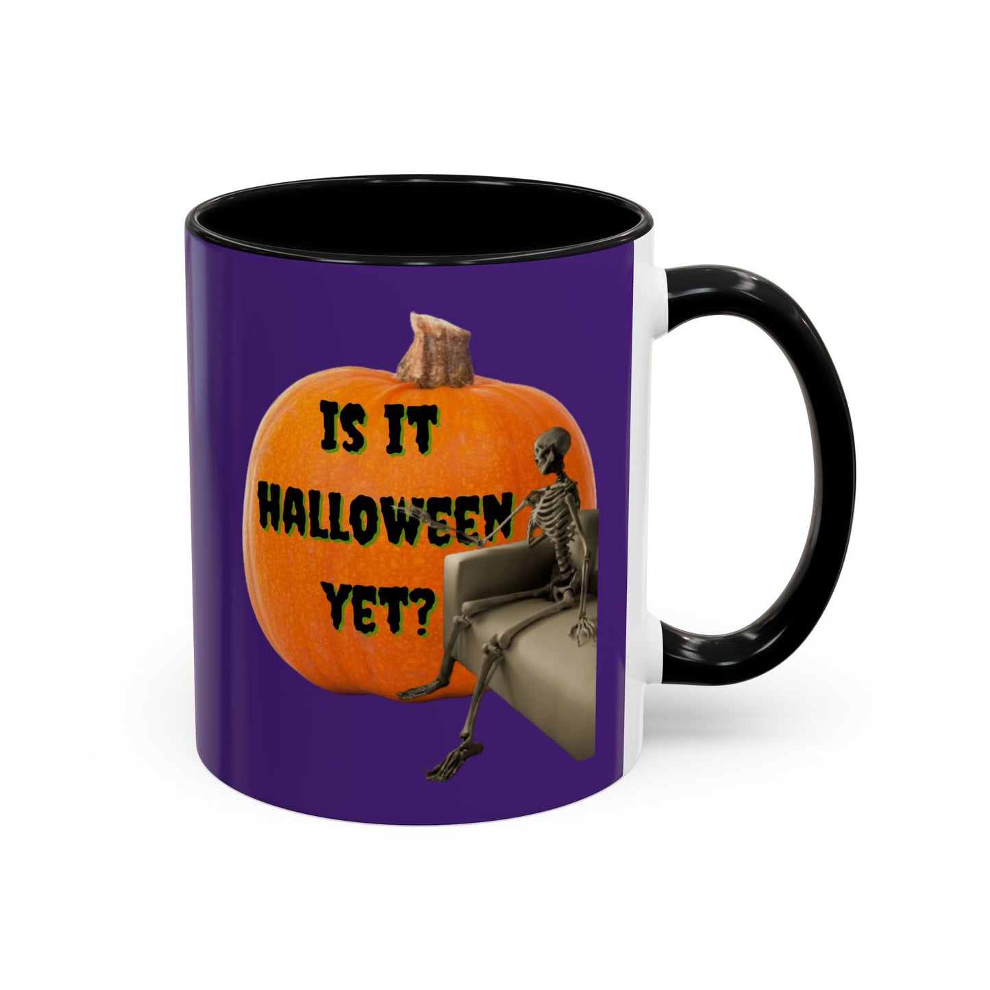 Is it Halloween yet? Skeleton's Giant Pumpkin Purple Accent Mug by CreepyCrafts.boo