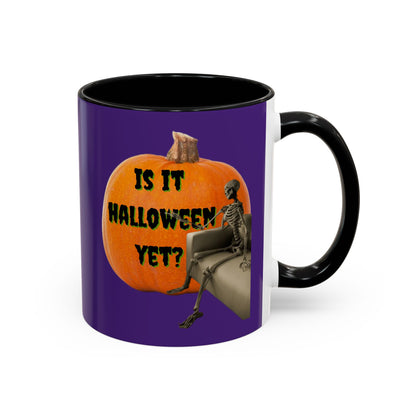 Is it Halloween yet? Skeleton's Giant Pumpkin Purple Accent Mug by CreepyCrafts.boo
