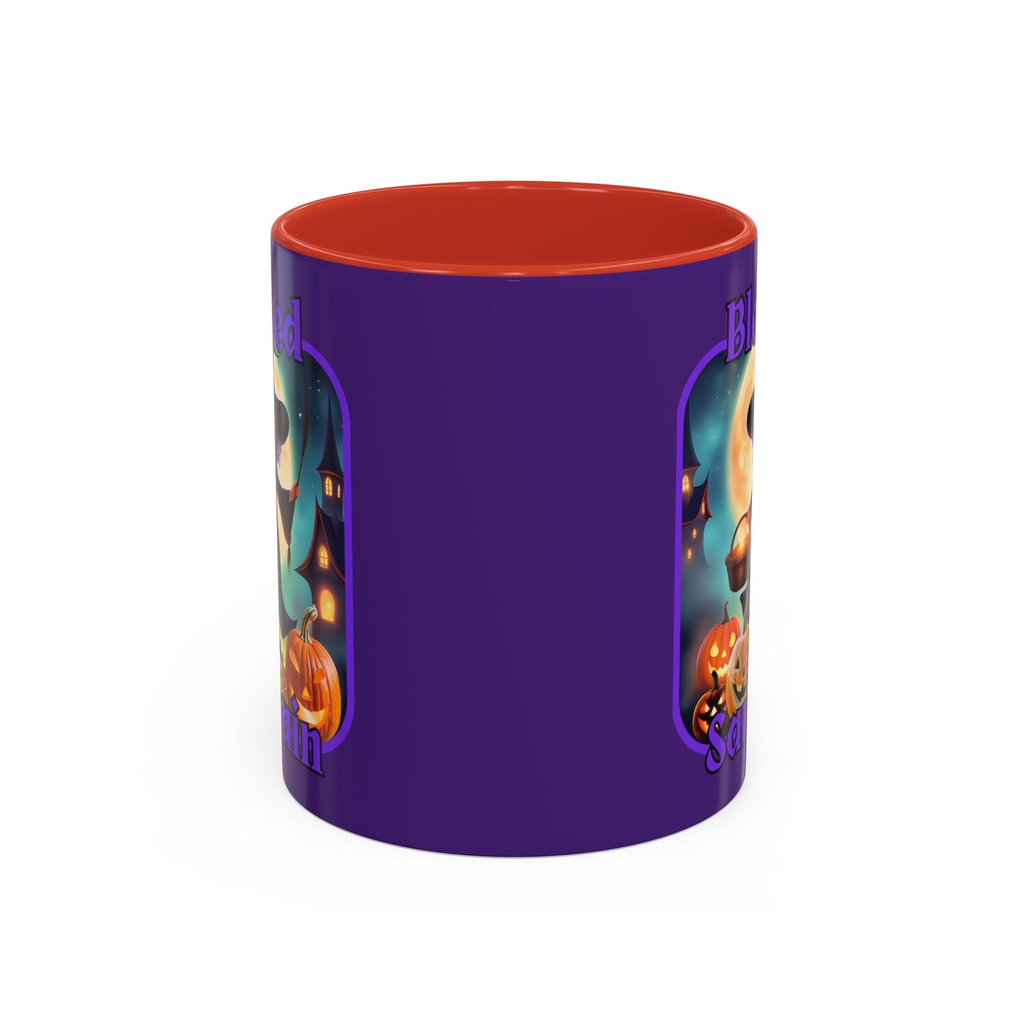 Blessed Samhain Little Witch Purple font Purple Accent Mug by CreepyCrafts.boo