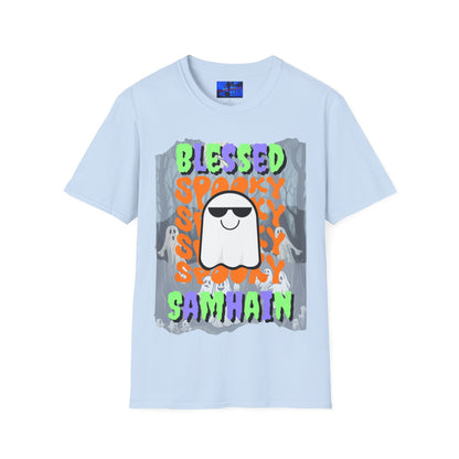 Spooky Blessed Samhain Ghost MXfont Unisex T-Shirt by cypherpunkgear