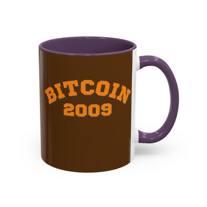 Bitcoin 2009 Brown Accent Mug by cypherpunkgear.com
