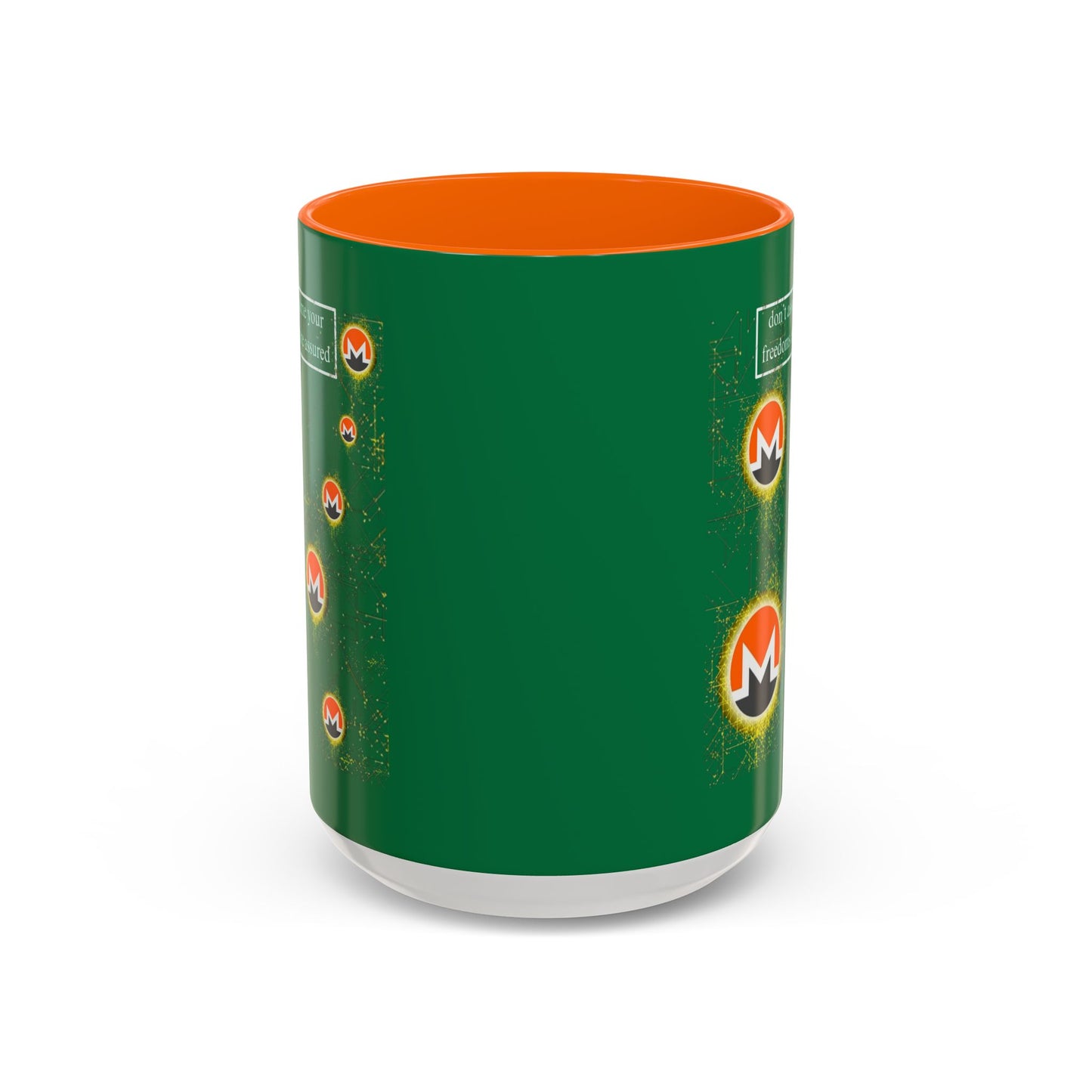 Monero (XMR) don't assume your freedoms are assured Green Accent Mug by cypherpunkgear.com