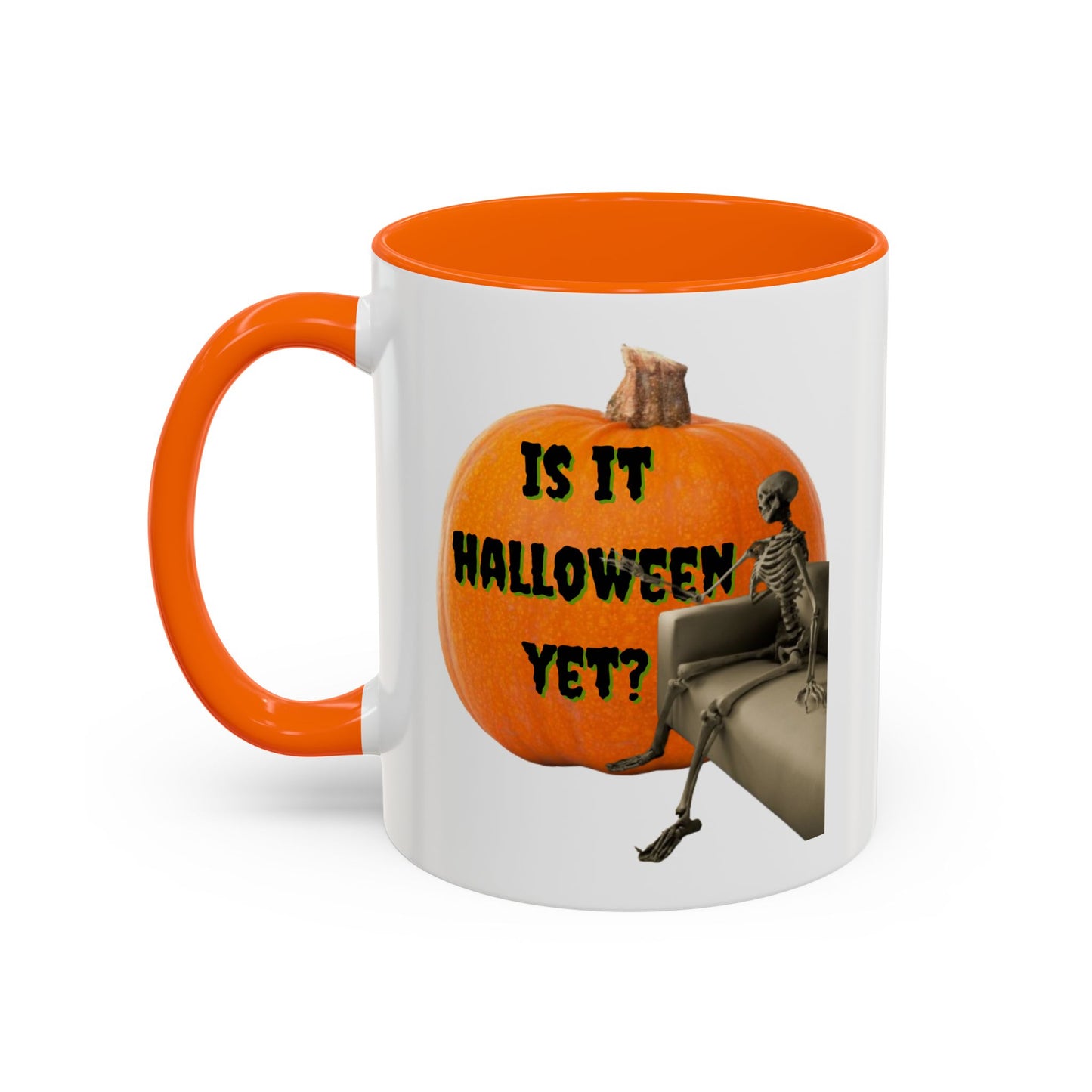 Is it Halloween yet? Skeleton's Giant Pumpkin White Accent Mug by CreepyCrafts.boo