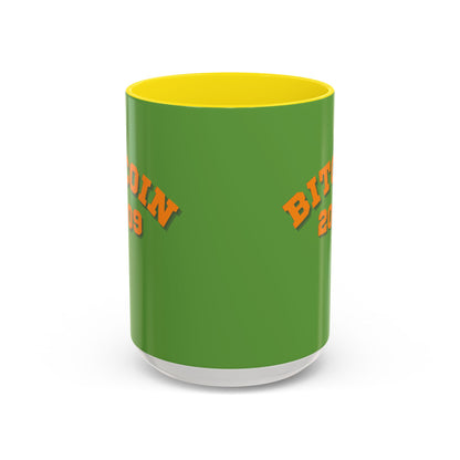 Bitcoin 2009 Green Accent Mug by cypherpunkgear.com