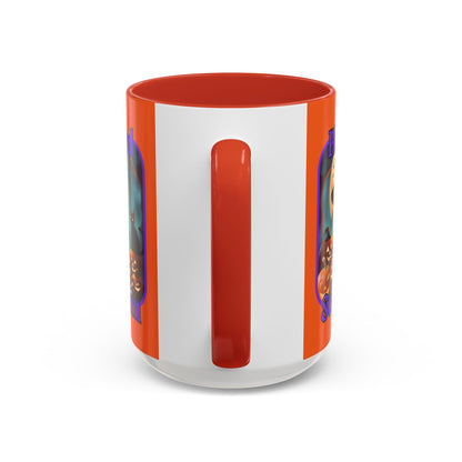Blessed Samhain Cute Witch Purple font Orange Accent Mug by CreepyCrafts.boo