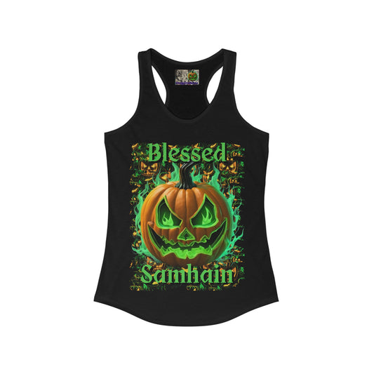 Blessed Samhain Green Jack Women's Racerback Tank Top by CreepyCrafts.boo
