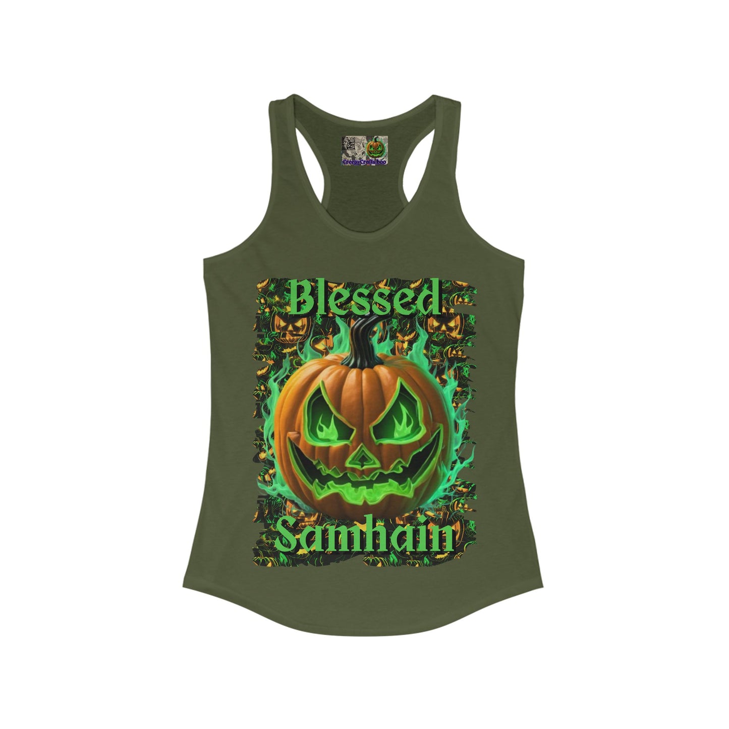Blessed Samhain Green Jack Women's Racerback Tank Top by CreepyCrafts.boo