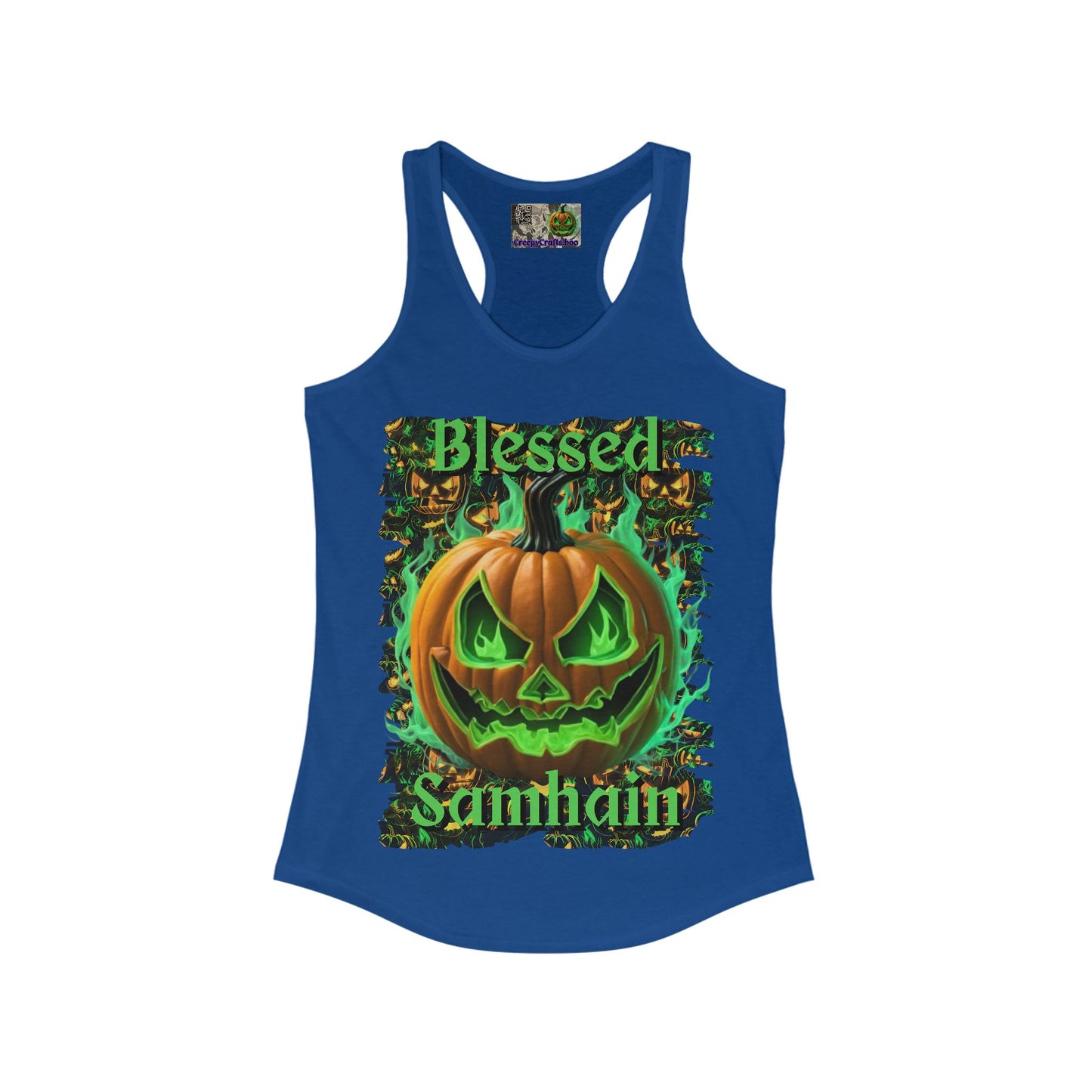 Blessed Samhain Green Jack Women's Racerback Tank Top by CreepyCrafts.boo