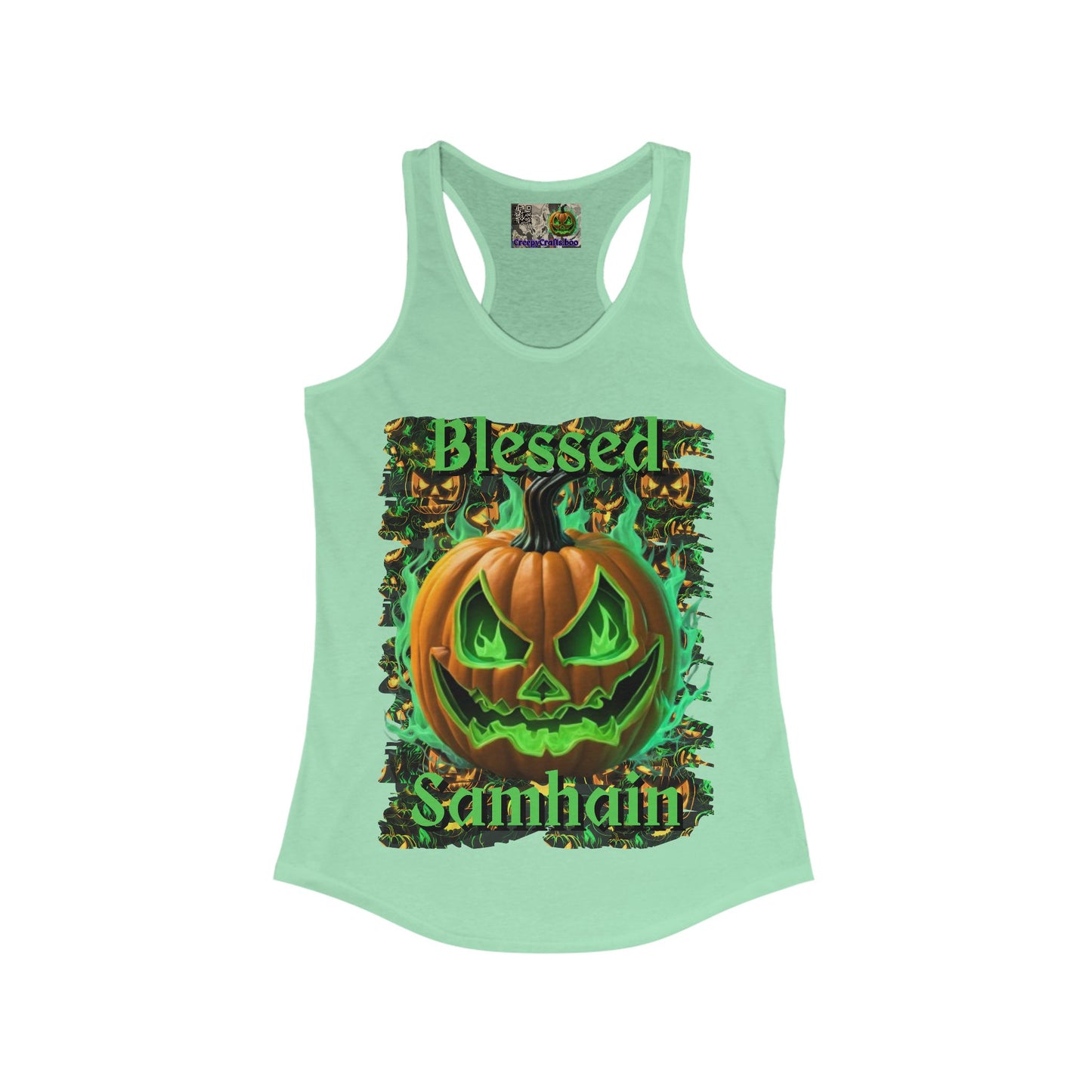 Blessed Samhain Green Jack Women's Racerback Tank Top by CreepyCrafts.boo