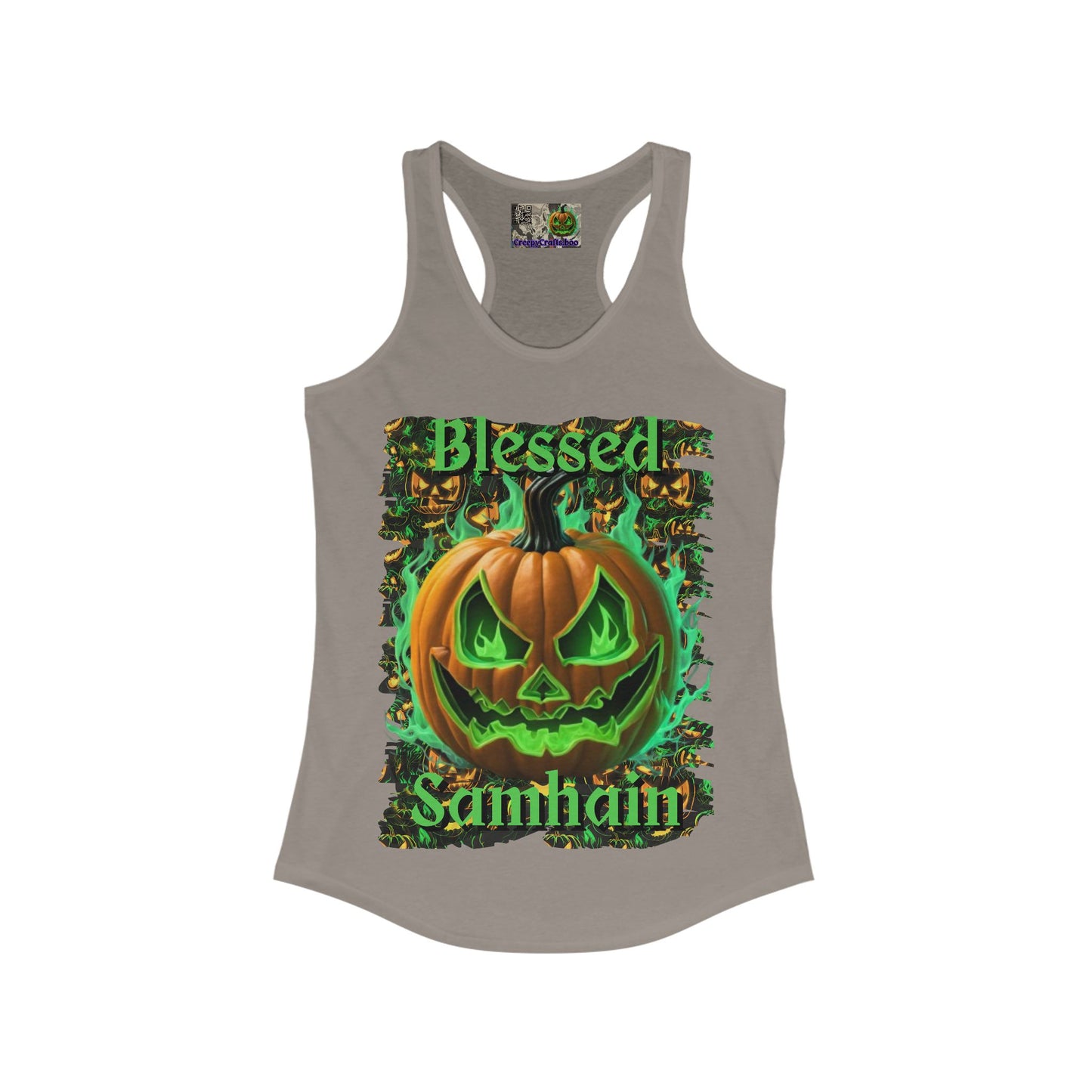 Blessed Samhain Green Jack Women's Racerback Tank Top by CreepyCrafts.boo