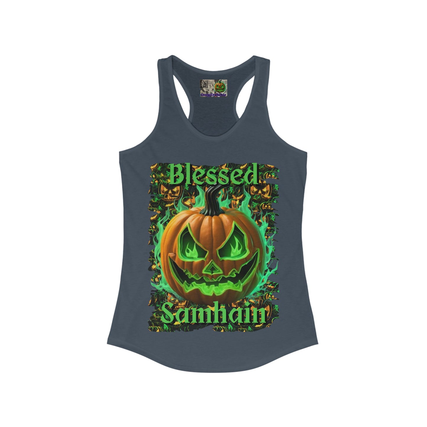 Blessed Samhain Green Jack Women's Racerback Tank Top by CreepyCrafts.boo