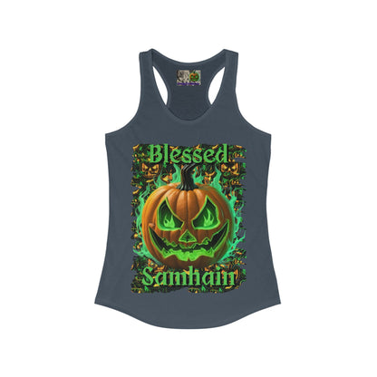 Blessed Samhain Green Jack Women's Racerback Tank Top by CreepyCrafts.boo