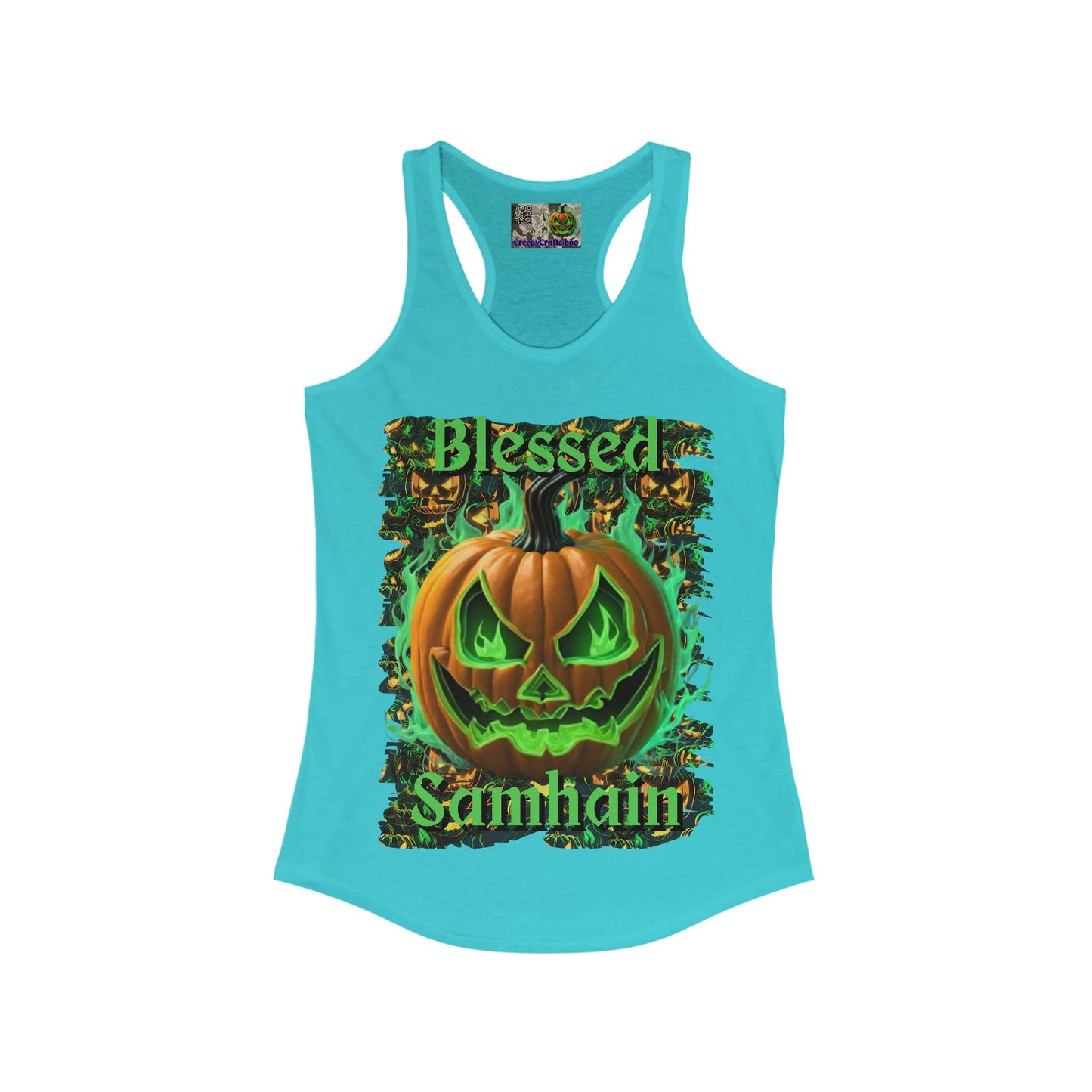 Blessed Samhain Green Jack Women's Racerback Tank Top by CreepyCrafts.boo