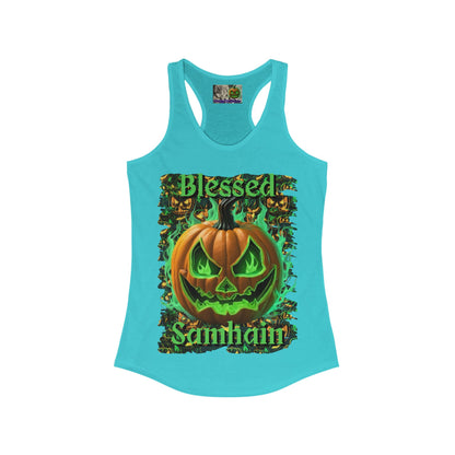 Blessed Samhain Green Jack Women's Racerback Tank Top by CreepyCrafts.boo