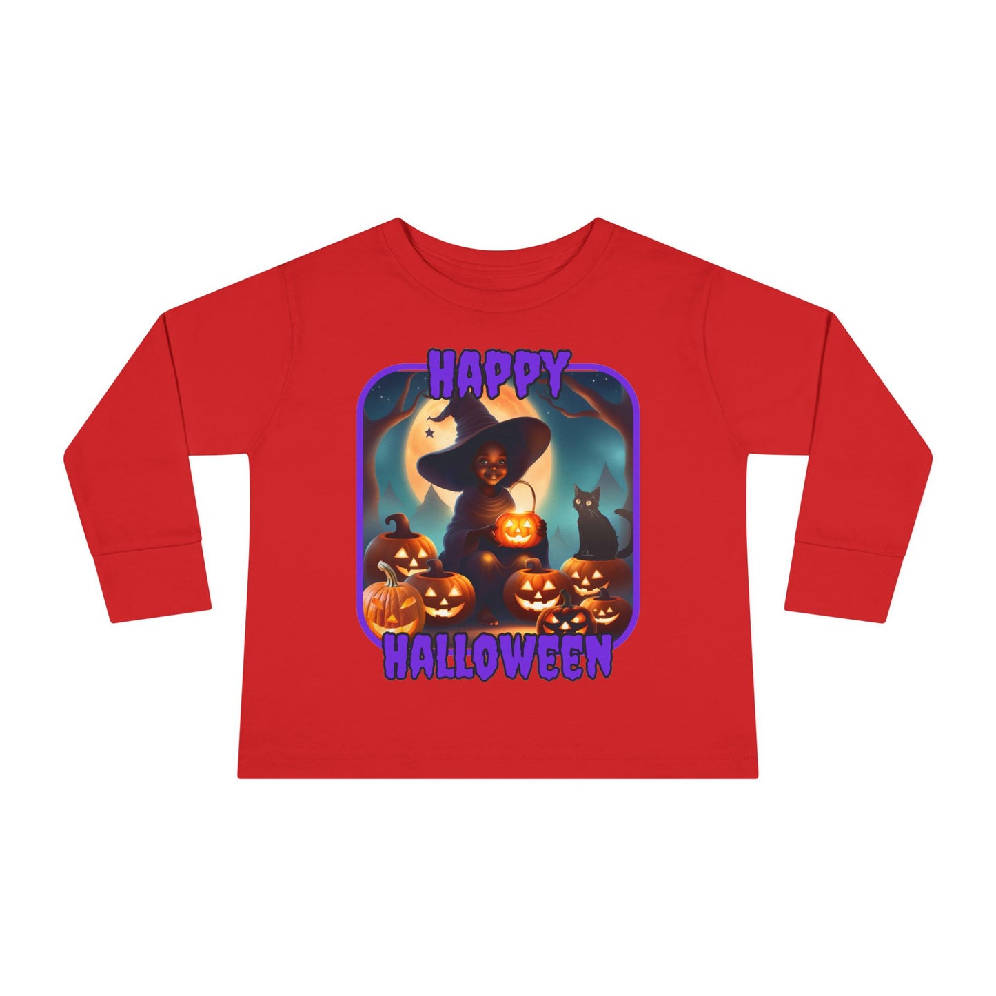 Happy Halloween Cute Witch Purple font Toddler Long Sleeve Tee by CreepyCrafts.boo