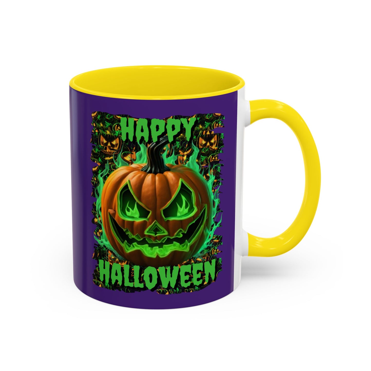 Happy Halloween Green Jack Purple Accent Mug by CreepyCrafts.boo
