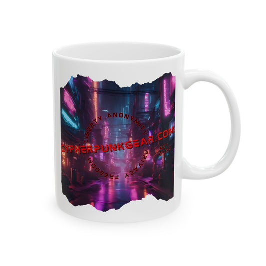 2-sided, cypherpunkgear.com Logo & Cityscape White Mug by cypherpunkgear.com