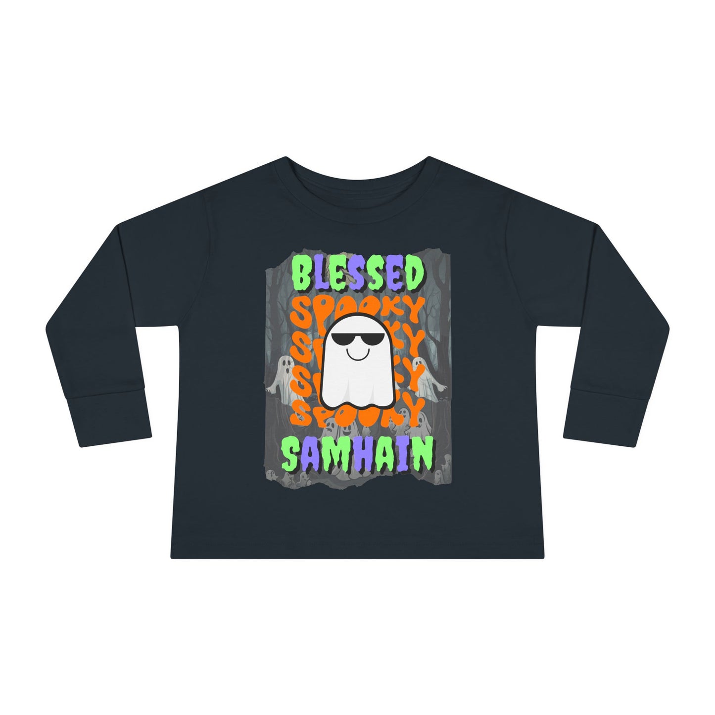 Spooky Blessed Samhain Ghost Mixed font Toddler Long Sleeve Tee by CreepyCrafts.boo