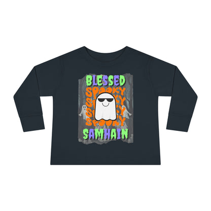 Spooky Blessed Samhain Ghost Mixed font Toddler Long Sleeve Tee by CreepyCrafts.boo