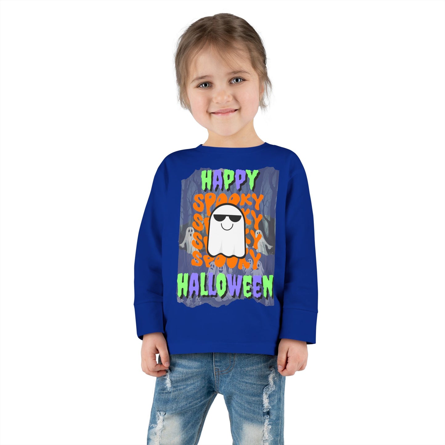 Spooky Happy Halloween Ghost Mixed font Toddler Long Sleeve Tee by CreepyCrafts.boo