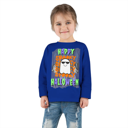 Spooky Happy Halloween Ghost Mixed font Toddler Long Sleeve Tee by CreepyCrafts.boo