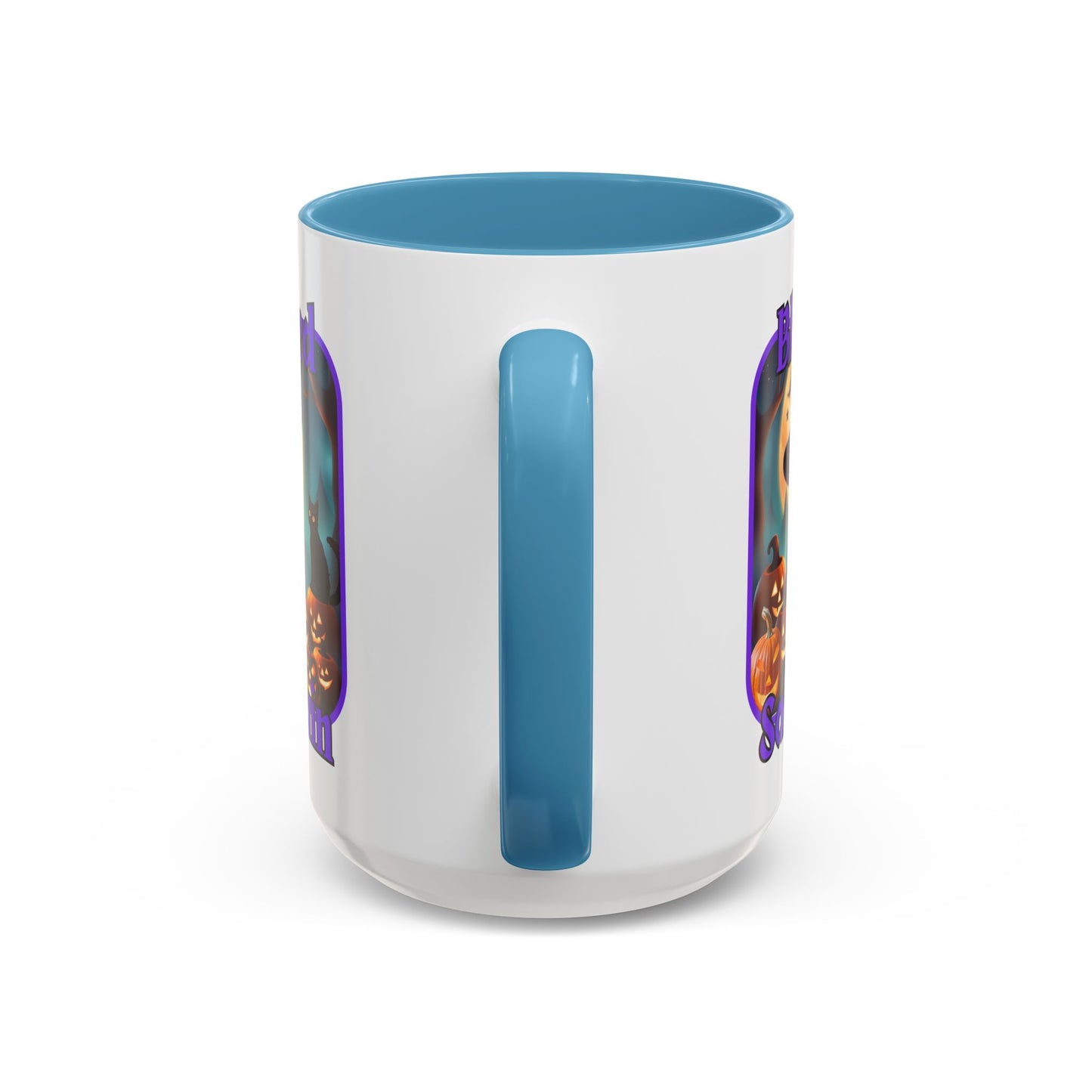 Blessed Samhain Cute Witch Purple font White Accent Mug by CreepyCrafts.boo