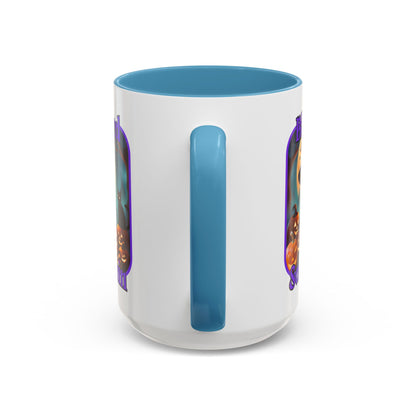 Blessed Samhain Cute Witch Purple font White Accent Mug by CreepyCrafts.boo